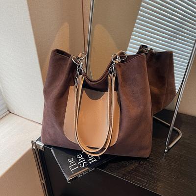 Vintage Wildleder Tragetasche Damen Große Kapazität Pendler Schultertasche