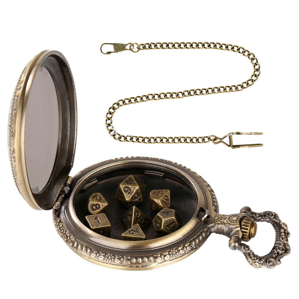 Unieke Zakhorloge Set Vintage Ronde Zakhorlogekast met Dobbelstenen Zakketting voor Fashionista's Gamers