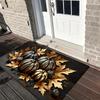 Thanksgiving Pumpkin Maple Leaf Doormat, Black Gold Non-Slip Hand Wash Polyester Rug for Bedroom Kitchen Bathroom Entryway Decor
