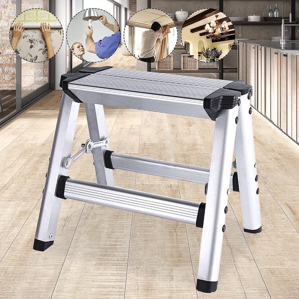 150KG E89417 2-trinns krakkstige Sklisikker sikkerhetsplattformstige Maksimal belastning Aluminium Foldestige Maksimal belastning 28*27*34cm