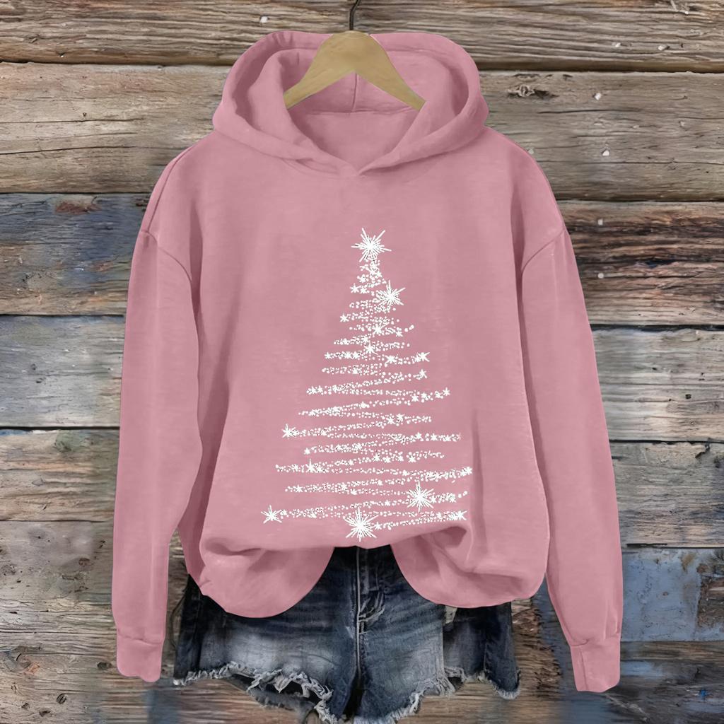 Ladies' Christmas Printed Casual Long Sleeved Round Neck Sports Hoodie Top