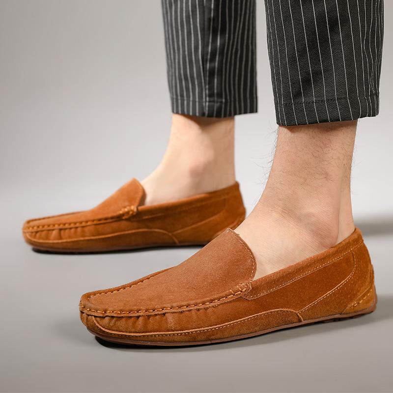 Mode Herren High-End Luxusschuhe Herren Wildleder Slipper Slip-on Herrenschuhe Mode Allround Freizeitschuhe Rutschfeste Fahrschuhe Schwarz