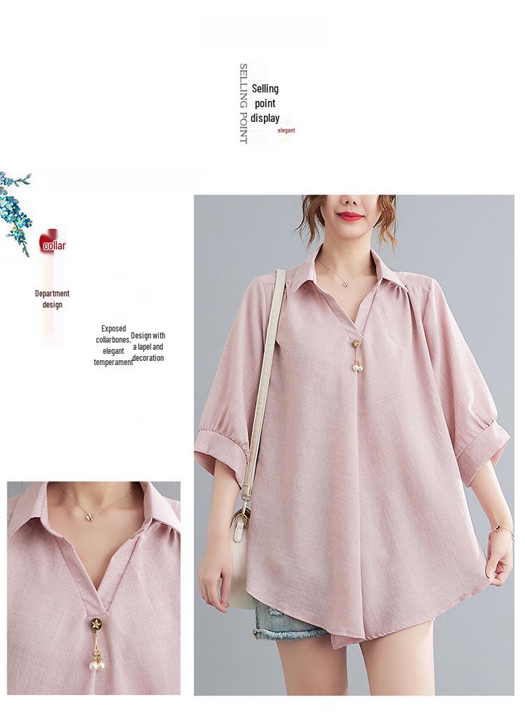 2026 Stylish Cotton Linen V-Neck Casual Plus Size Shirt with Belly Coverage and Wide Hem
