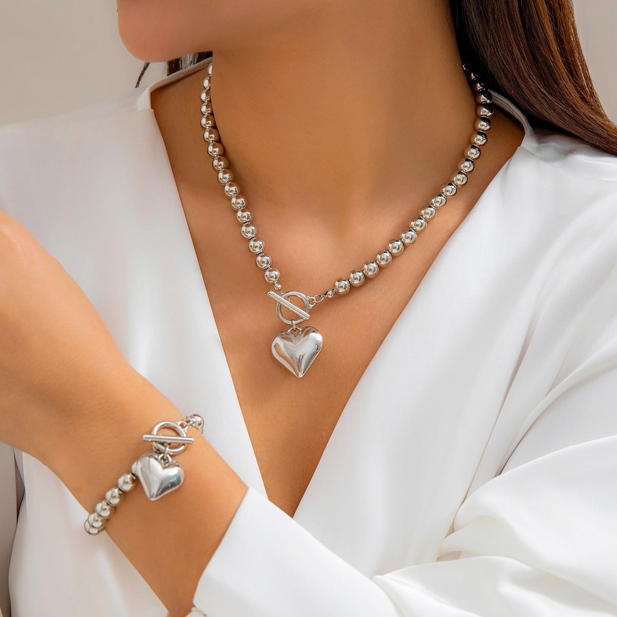 

JMXD-Бисерное ожерелье Love, преувеличенная геометрическая круглая цепочка на шею с бусинами, женская универсальная имитация жемчуга Specifications