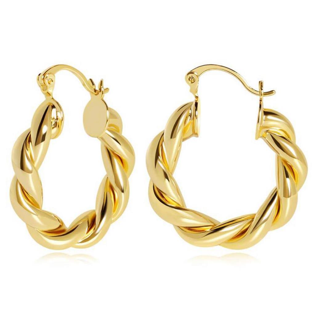1 Pair C Shape Earrings Twisted European Style 25mm 14K Golden Trendy Ear Rings Minimalist Fashion Elegant Jewelry for Party
