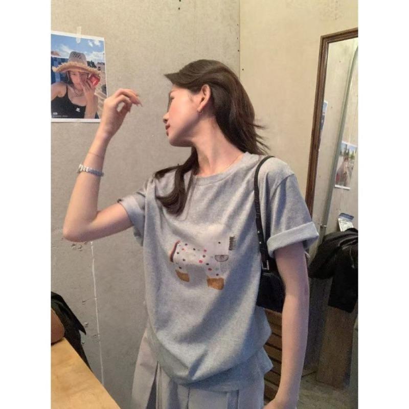 Cartoon Pony Print Short-sleeved T-shirt - Relaxed Style Loose Top