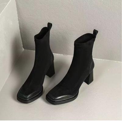 Fashion Ffice Lady Short Boots For Women Autumn Winter Thick High Heels Shoes Woman Stretch Working Short Boots Size 34-39