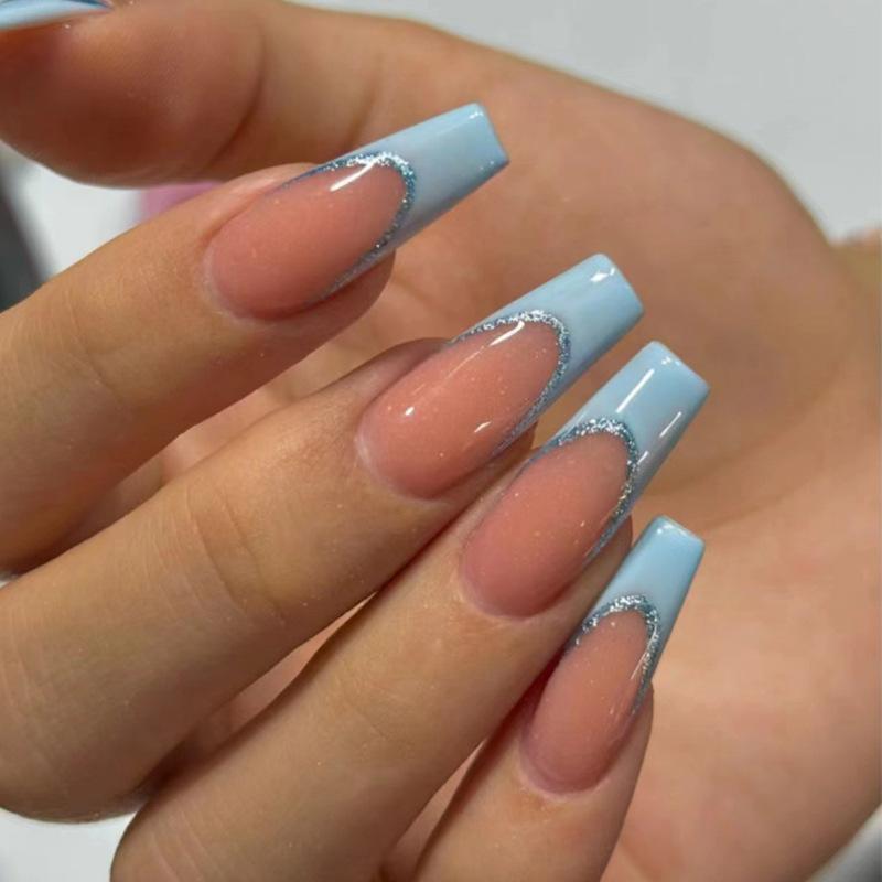 French False Nails Detachable Artificial Press On Nail Acyrlic Glitter Fake Nail Removable Stick-on Nail Tips Full Cover Ballerina Nail Art Decoration