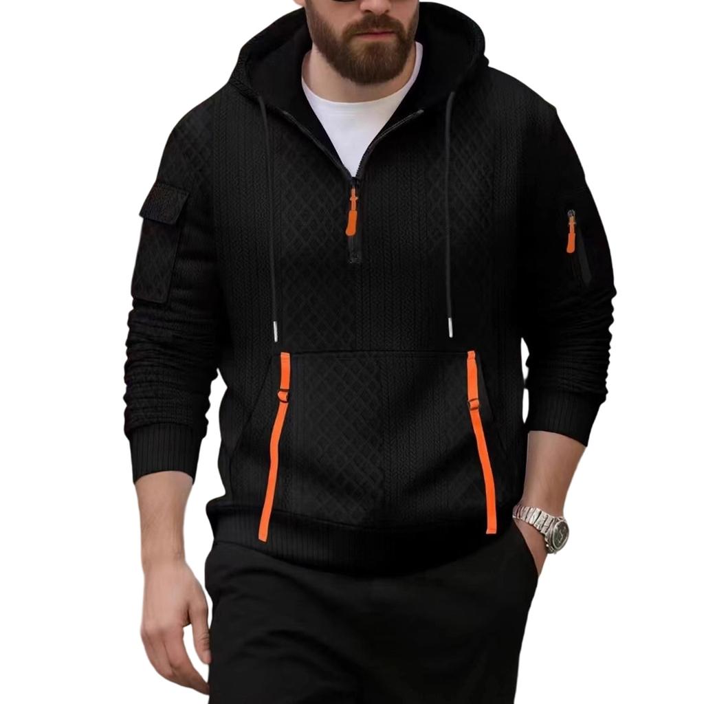 Men's Loose Leisure American Style Zipper Multiple Pockets Hooded Hood Hoodie
