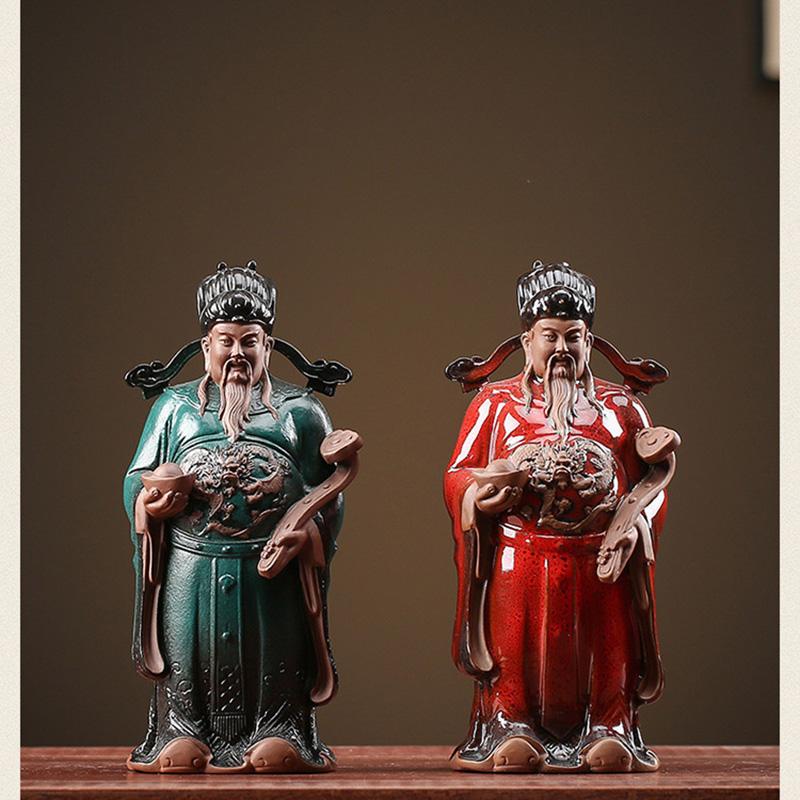 Ceramics Fu Lu Shou Figure Statue -Buddha of God of Wealth-Home Features Living Room, Office Decoration Statues