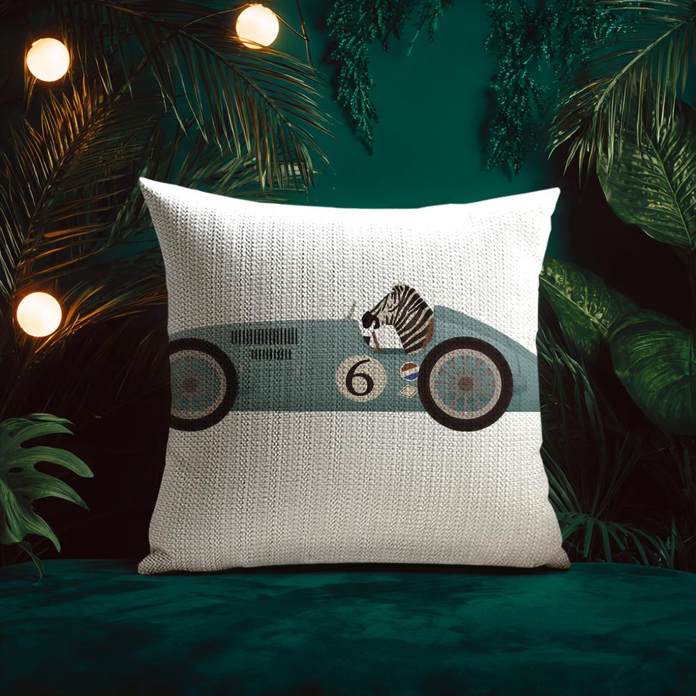 Cute Cartoon Animals Car Art Cushion Cover Silky elegant Comfort Sofa Bed Invisible zipper Beach pillowcase