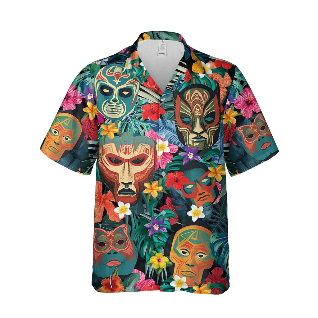 Hawaiian Men's Shirt Mexican Mask Pattern Tops Summer New Fashion Casual Beach Down Button Shirt Casual holiday clothing