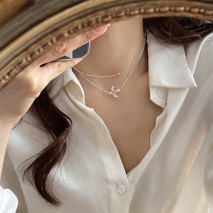 Namdaemun S925 Sterling Silber Schwalben Halskette: Damen Hohl Choker mit Runder Perlenkette