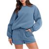 Women's Fashion Sportswear Casual Long-Sleeved Pullover Sweatshirt Drawstring Shorts Set