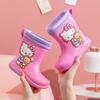 Children's Rain Boots with Fleece Lining Kuromi Cinnamoroll Hello Kitty Girls' Rain Boots Non-Slip Kids' Rubber Shoes