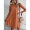 Women Solid Color Lace Button Halter Sleeveless Knee Length Summer Casual Dress