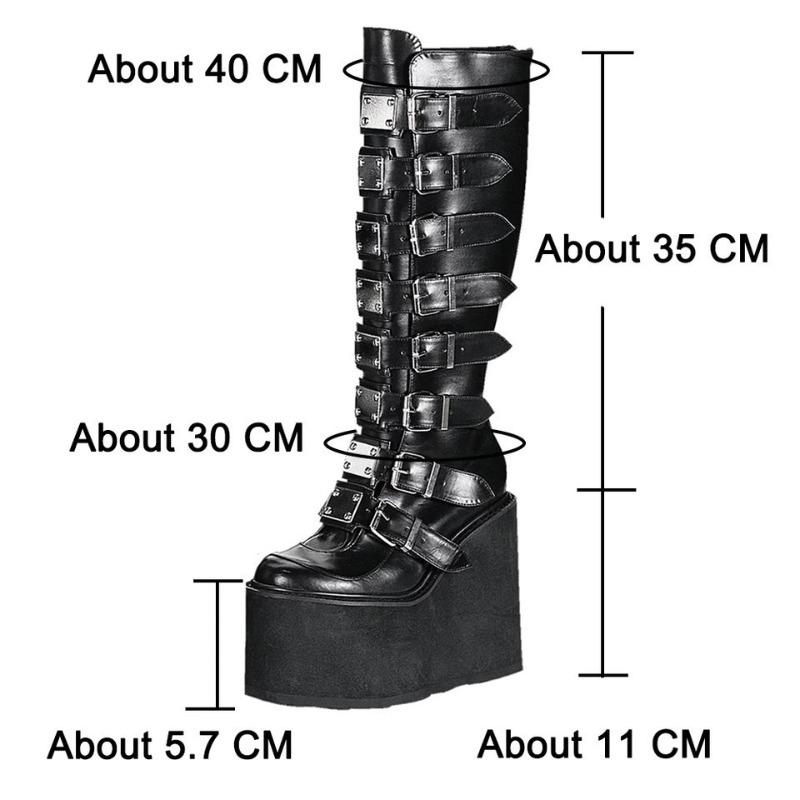 Women's Cosplay Boots Designer Metal Buckle Gothic Thick-sole Platform Booties Punk Style Knight Boots for Women Knee-High Boots