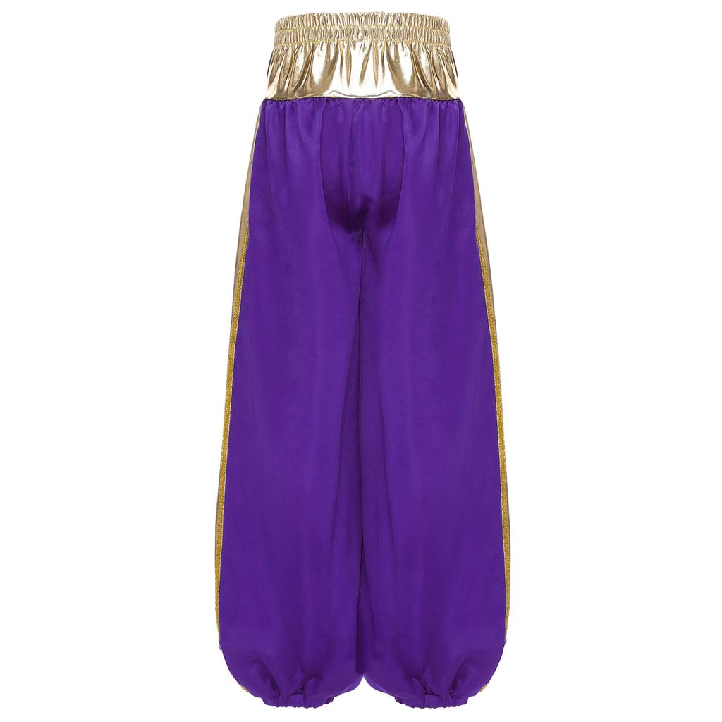 Jungen Arabischer Prinz Cosplay Kostüm Lockere Weste Metallisch Glänzend Patchwork Bloomers Haremshose Set