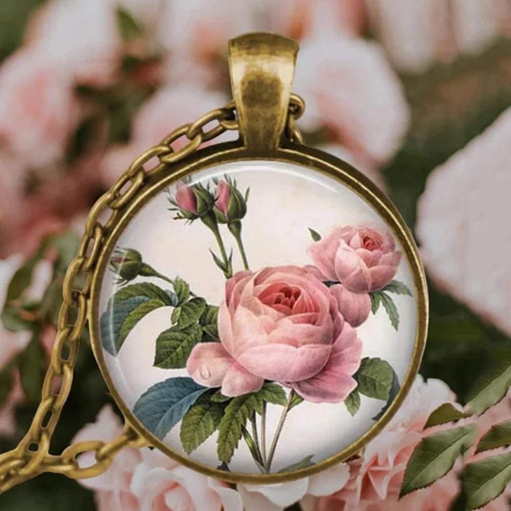 Vintage Antique Gold Plated Colorful Sweet Pea Flower Glass Pendant Necklace For Women Jewelry