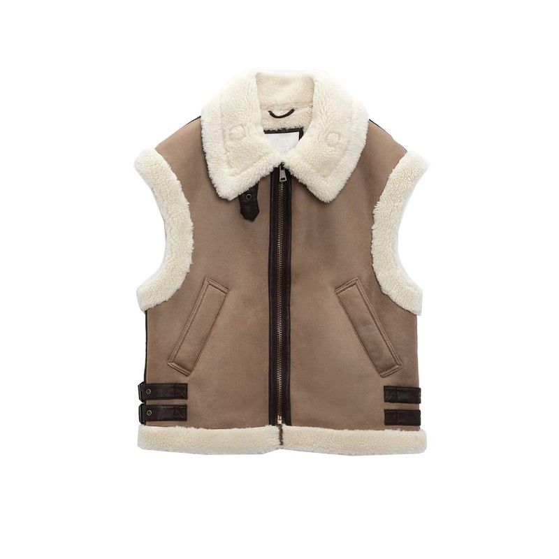 

Winter New Arrival Outer Wear Thick Heattech Fur Integrated Fleece Patchwork Vest Female 2969256 2969266 Brown and D. XL