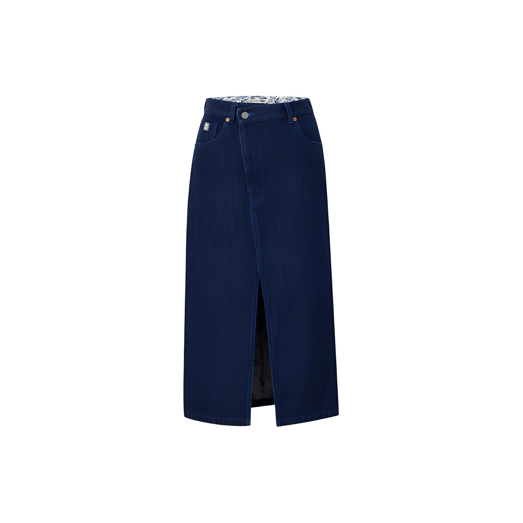 

Levis Серия Дуньхуан Повседневная Однотонная Винтажная Юбка Макси из Денима с Разрезом Женская юбка Темно-синяя A7794-0000 M