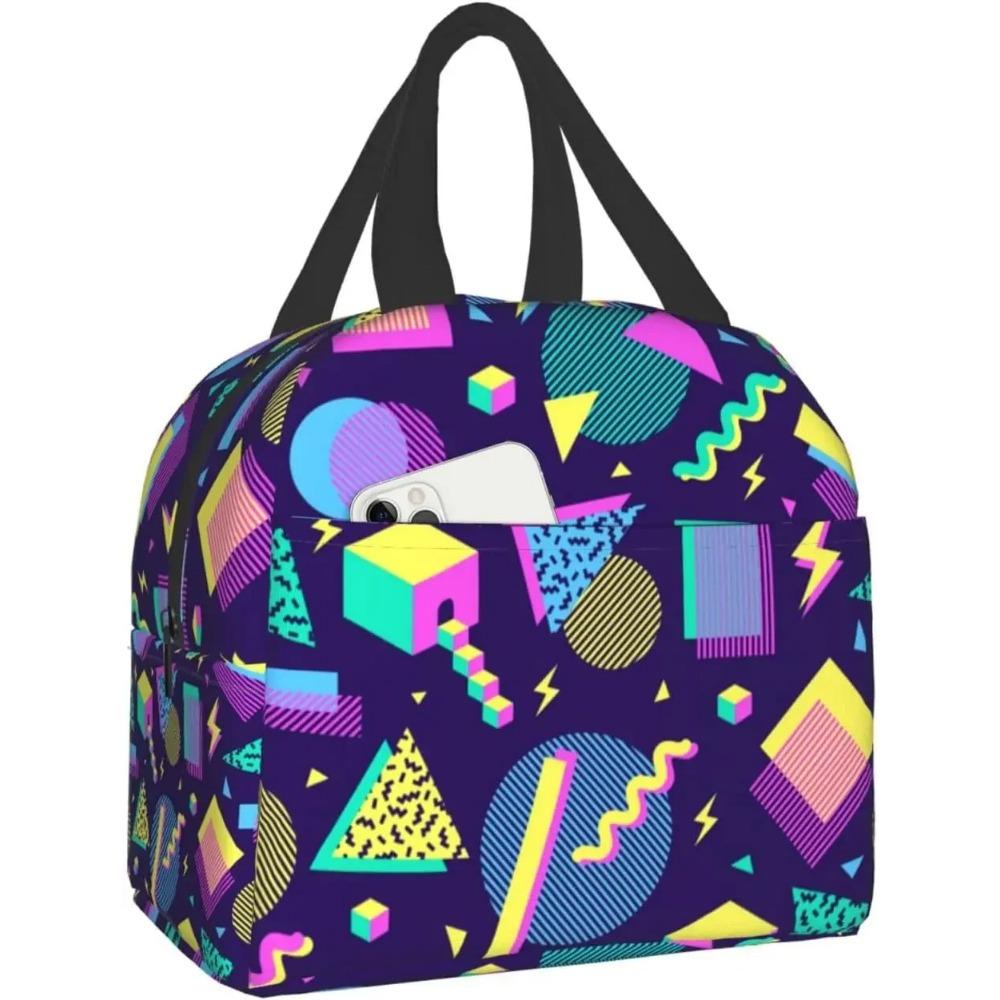 Colorful Abstract 80s Style Portable Lunch Bag For Women Men Insulated Cooler Tote Bag Reusable Lunch Box For Travel Picnic Work