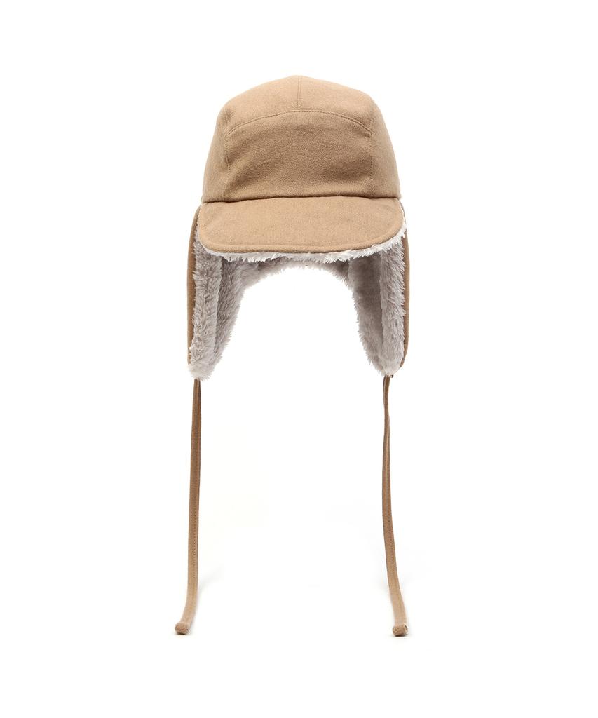 Eondeokeonteulolseutyudio Winter Reversible Fur Hat Trapper Hat / Reverse Fur / Flannel Beige