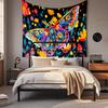 Boho Chic Wall Tapestry With Moon Phase Floral Starry Sky Design Bedroom Yoga Studio Decor