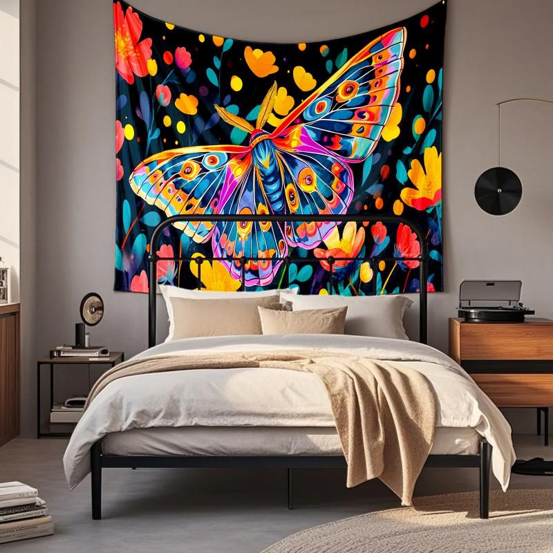 Boho Chic Wall Tapestry With Moon Phase Floral Starry Sky Design Bedroom Yoga Studio Decor