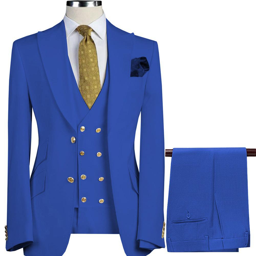 Men's European and American Slim-Fit Double-Breasted Suits: Professional and Wedding Three-Piece Sets