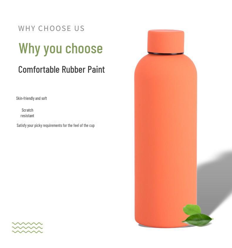 American Style Frosted Thermos: 304 Stainless Steel Sports Bottle with Rubber Finish, Large Capacity, Portable Smart Mouth Design.