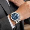 Men Multifunctional Sports Timing 46mm Clock Silver Stainless Steel Strap Fashion Luminous Dial Waterproof Quartz Watch for Men