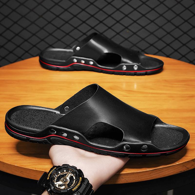 

One-word drag men s high-grade deluxe version one-pedal outer wear ruffian handsome 2025 summer high-grade slippers slippers 39 чёрный
