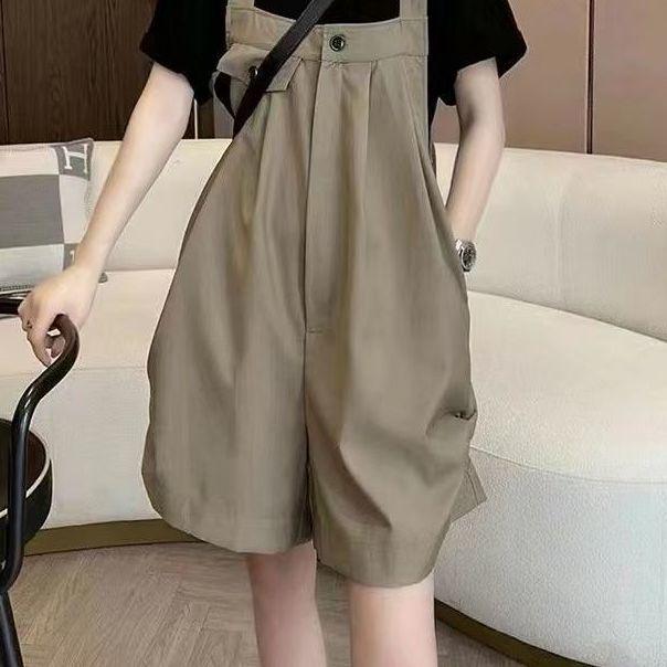 French Summer Women's Slim Korean Style Wide-Leg Casual Overall Shorts
