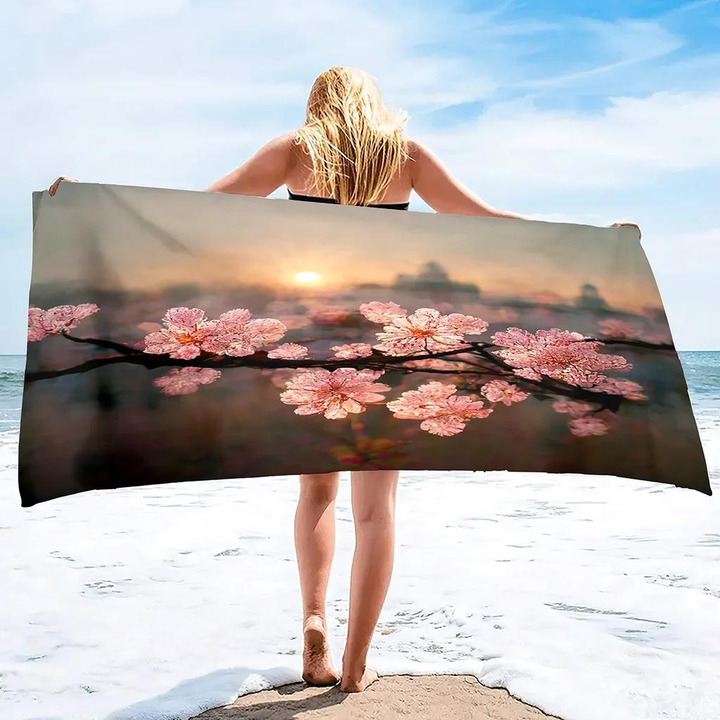 Pink Cherry Blossoms Branch Floral Pattern Soft Highly Absorbent Large Beach Towels Quick Dry Absorbent Bath Towels Blanket