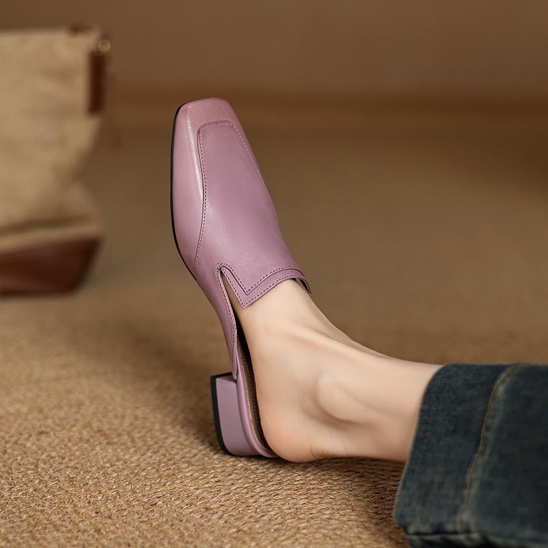 Fashion 2025 Summer Women Shoes Genuine Leather Square Toe Women Sandals Solid Modern Sandals for Women Chunky Heel Women's Mules Shoes