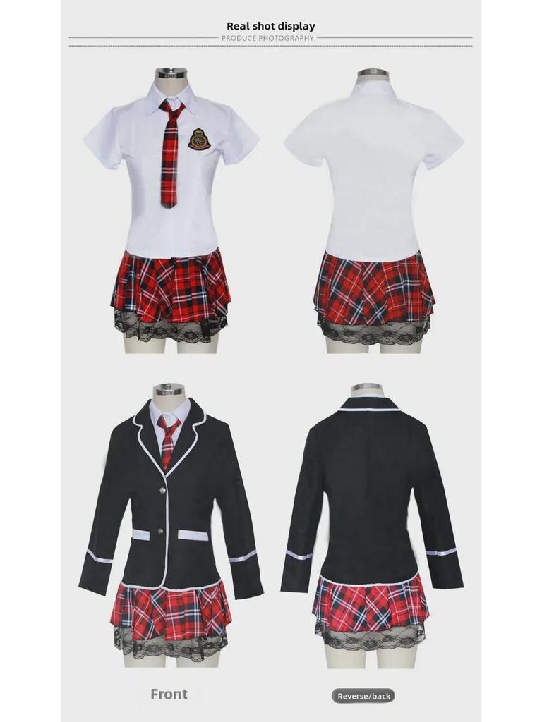 Plus Size Women's Japanese & Korean School Uniform Skirt Set - Academy Style & Performance Costume.