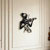 Musik Vægkunst Sort 2D Flad Kvinde Spiller Violin Silhuet Metal Skulptur Feminin Vægdekoration til Musikrum Studio Housewarming Gave