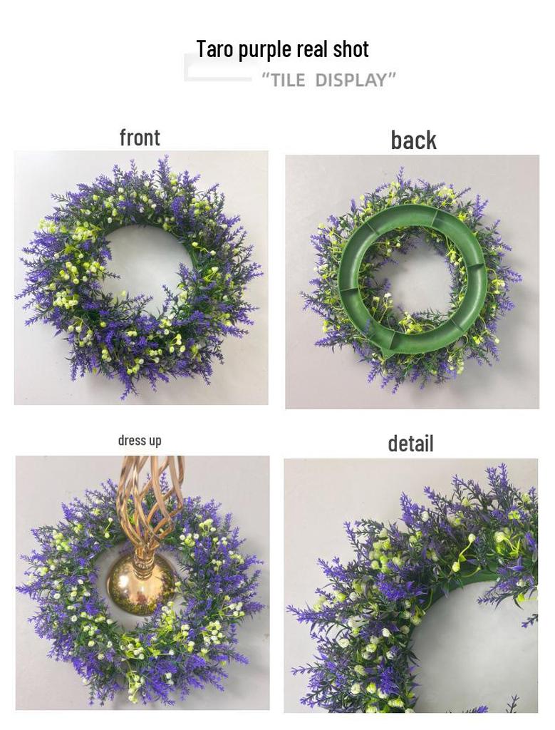 Simulated Lavender & Spring Grass Door Wreath - Home & Window Decoration with Faux Flowers