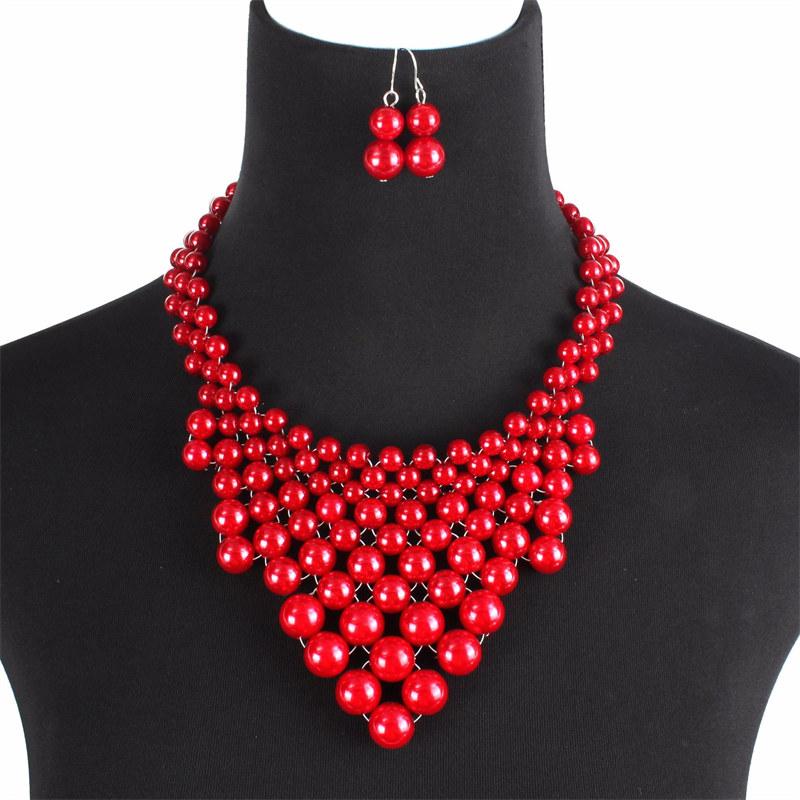 Imitation Pearls Woven Collar for Women Fashion Necklace Ladies Clavicle Chain with Earrings GZW