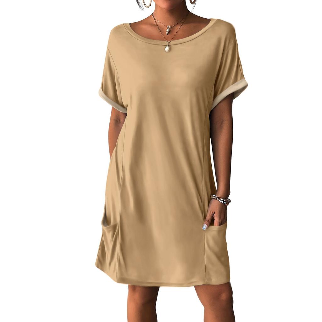 Women's Dresses T-Shirt Dresses With Pockets Solid Color Casual Beach Dresses
