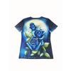 Sternenblaue Rose Damen-T-Shirt - Elegantes blaues Rosenstrauß-Grafikdesign, Magisches florales Printdesign für legere Alltagsmode