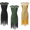 Amazon Popular Banquet Evening Dress 1920 Retro Sequined Tassel Dress Plus Size Solid Stage Performance Wear