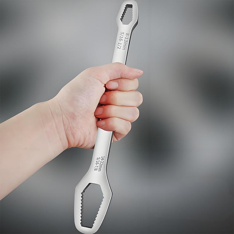 Universal Double-Ended Serrated Wrench,8-22mm High Hardness Steel Multi-Function Hand Tool for Car Repair & Household (Silver,8mm-24mm&100g) серебряный