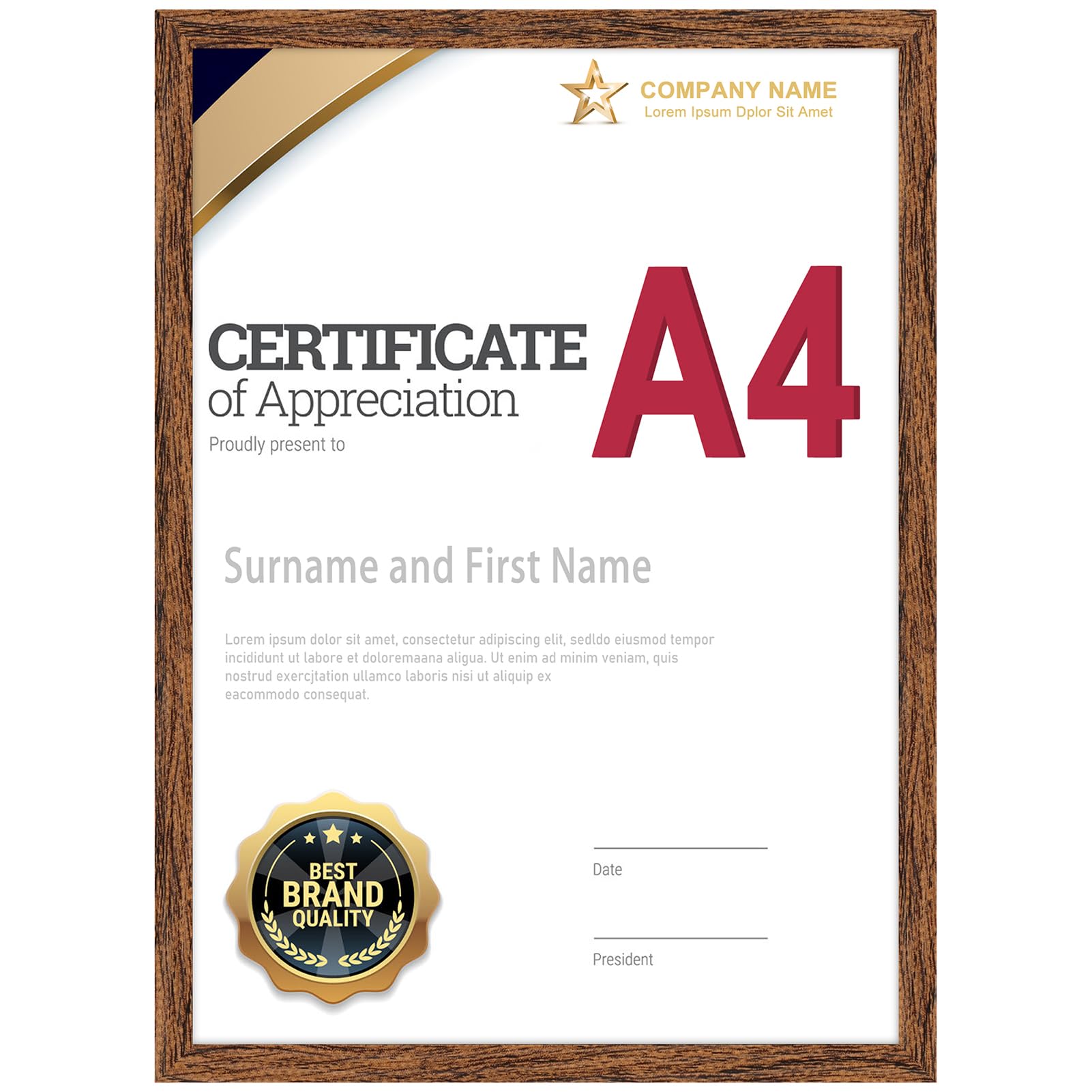 

Фоторамка Wtrgas A4 Рамка для наград Под дерево Рамка для фото для наград Настенная Настольная Коричневая 1 шт.