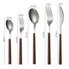 5PCS Stainless Steel Imitation Wooden Handle Cutlery Set Knife Fork Spoon Western Tableware Kitchen Flatware Set Dinnerware