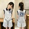 Korean-Style Girls' Color Block Sleeveless Polo Shirt Set - Summer Loose Fit