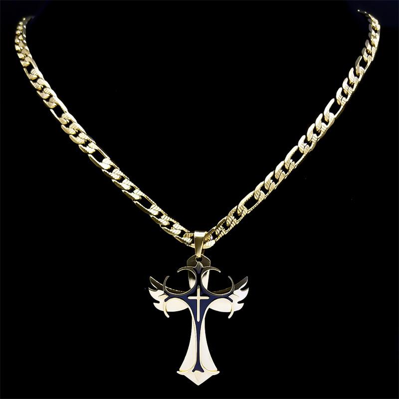 Multilayer Christian Cross Pendant Necklace for Men Hip Hop Stainless Steel Gold Color Crucifix Necklaces Male Jewelry Gifts