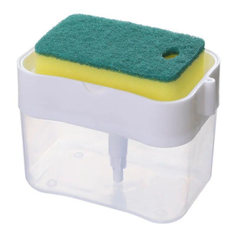 Kitchen Dishwashing Detergent Dispenser Press Type Automatic Dispensing Box Scouring Pad Dishwashing Brush Soap Dispenser Box