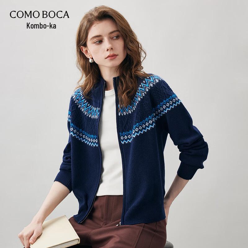 Kemengboka Women's 100% Wool Fair Isle Zipper Cardigan